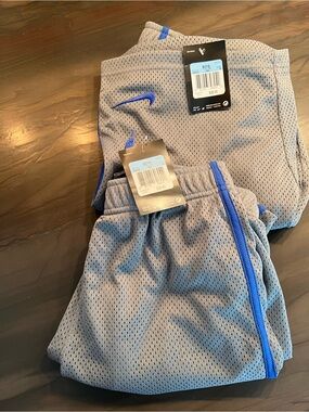 Nike Boys Gray Mesh Shorts with Blue Accent